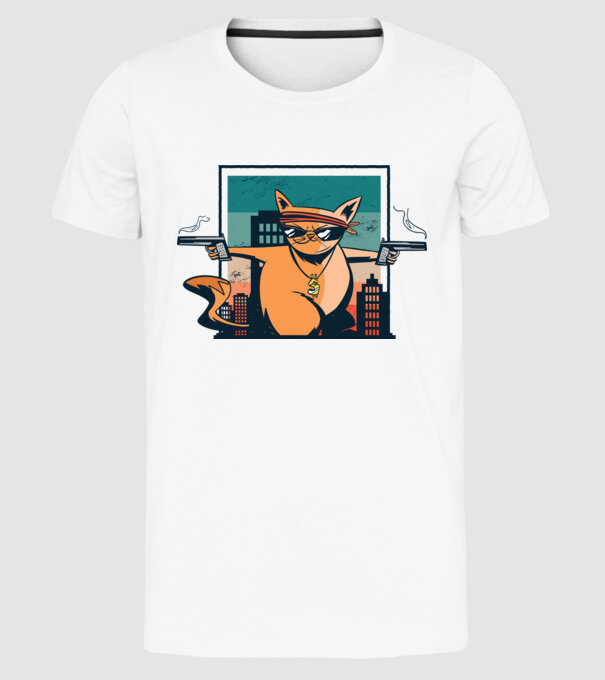 Pisică Gangster model alb pe tricou