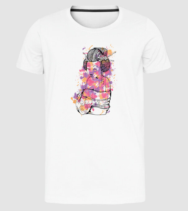 Geisha colorată model alb pe tricou