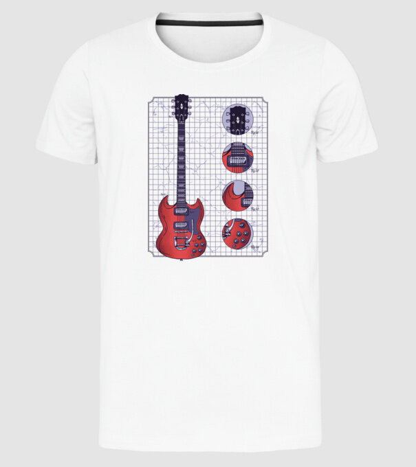 Gibson Chitară desen model alb pe tricou