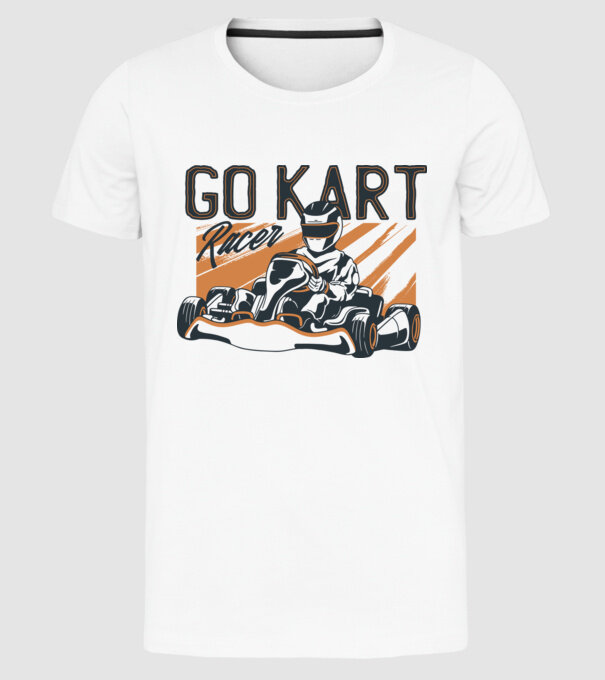 Concurent Go-kart model alb pe tricou