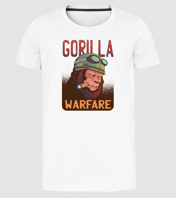 Gorilla Warfare model alb pe tricou