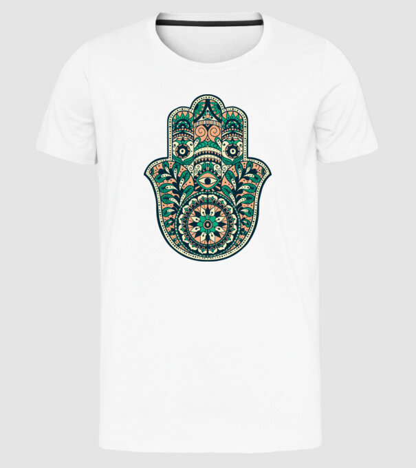 Mână Hamza - Mâna lui Dumnezeu Mandala model alb pe tricou