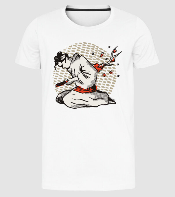 Samurai Harakiri model alb pe tricou