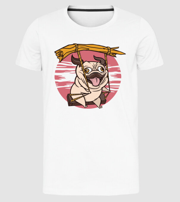 Mops cu leagăn model alb pe tricou