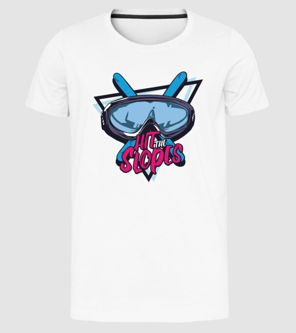 Hit the Slopes - tricou schi model alb pe tricou