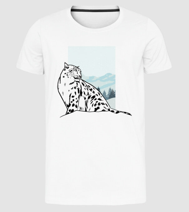 Leopard de zăpadă pisică mare model alb pe tricou