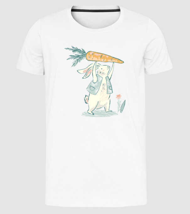 Iepuraș de Paște cu morcov model alb pe tricou