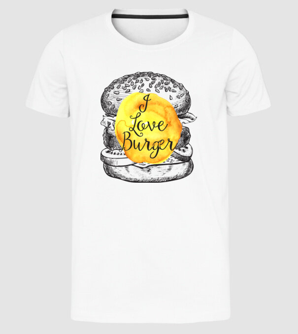 I love burger model alb pe tricou