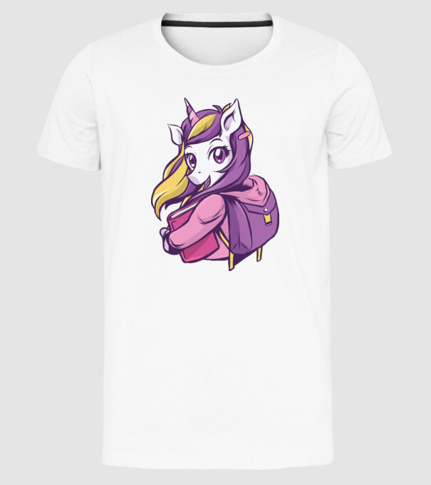 Școlăriță Unicorn model alb pe tricou