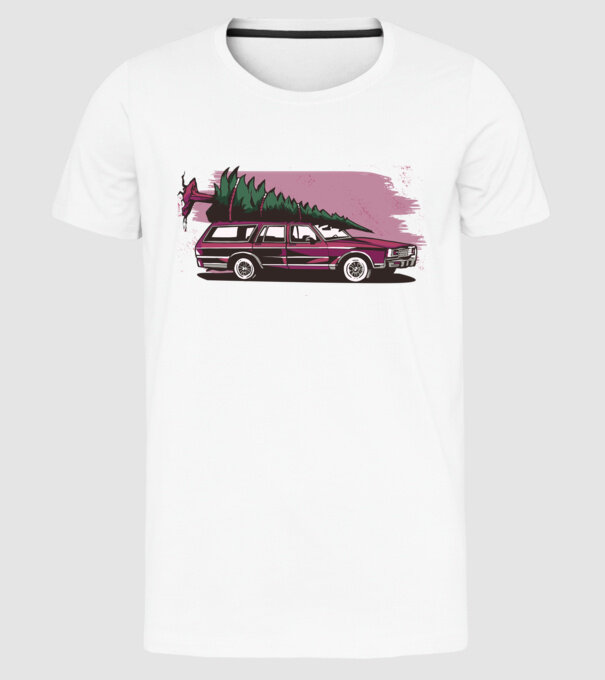 Pom de Crăciun cu mașină Retro tricou model alb pe tricou