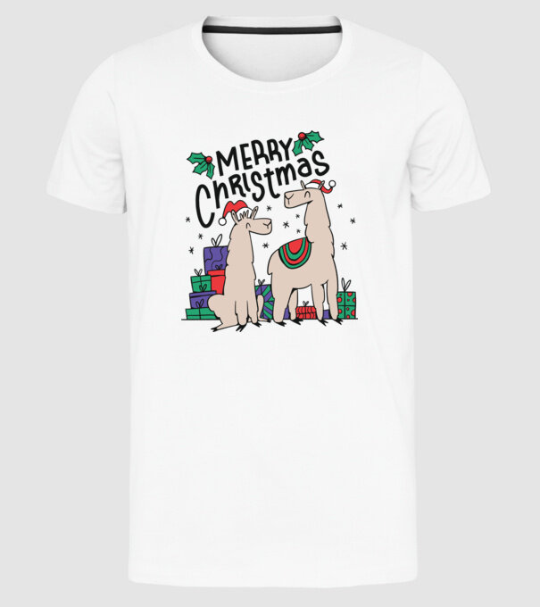 Alpaca de Crăciun model alb pe tricou