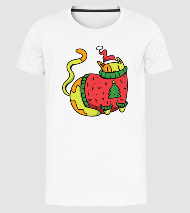 Pisică de Crăciun model alb pe tricou