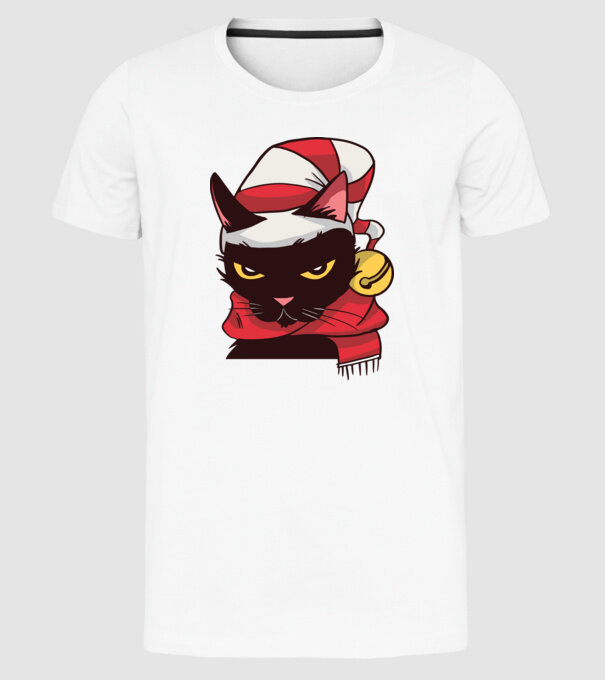 Pisică de Crăciun model alb pe tricou