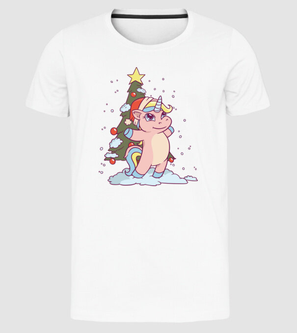 Unicorn de Crăciun model alb pe tricou
