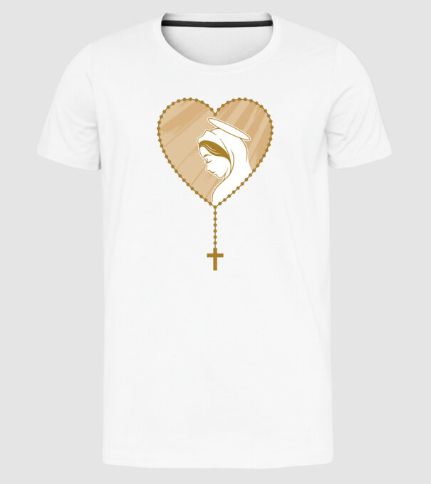 Cruce rozariu catolic model alb pe tricou
