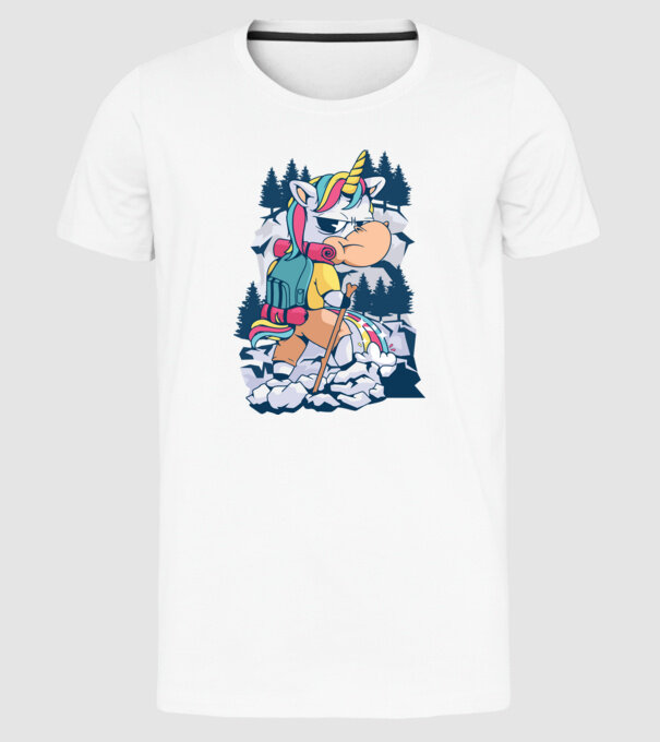 Unicorn excursionist pipi model alb pe tricou