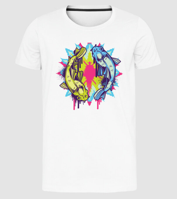 Crap Koi Colorat model alb pe tricou