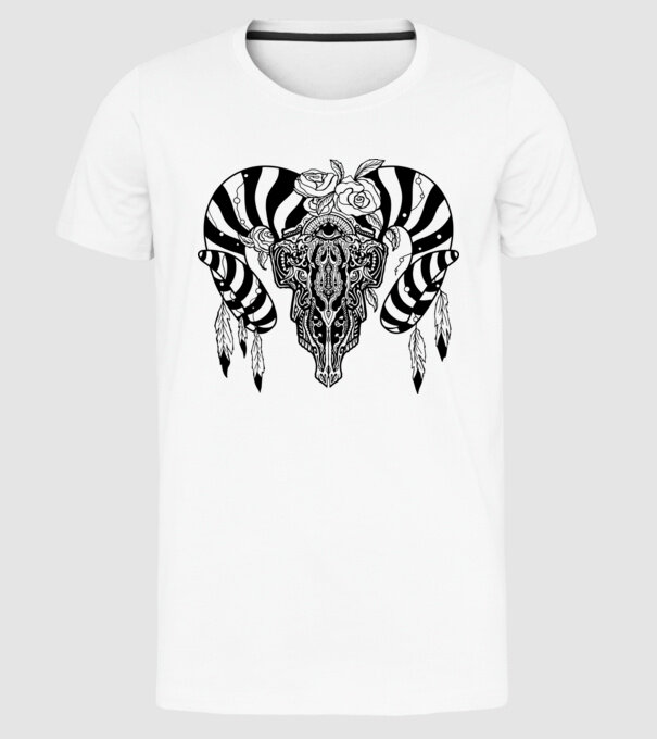 Craniu Tribal model alb pe tricou