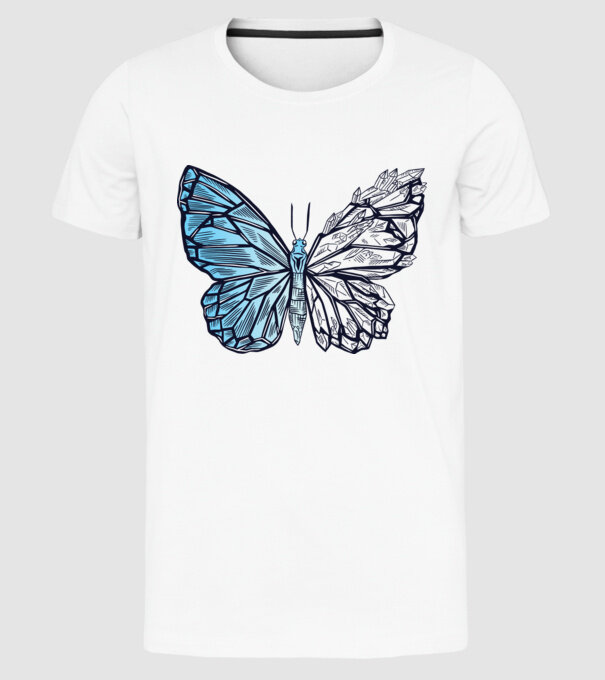 Fluture cristal model alb pe tricou