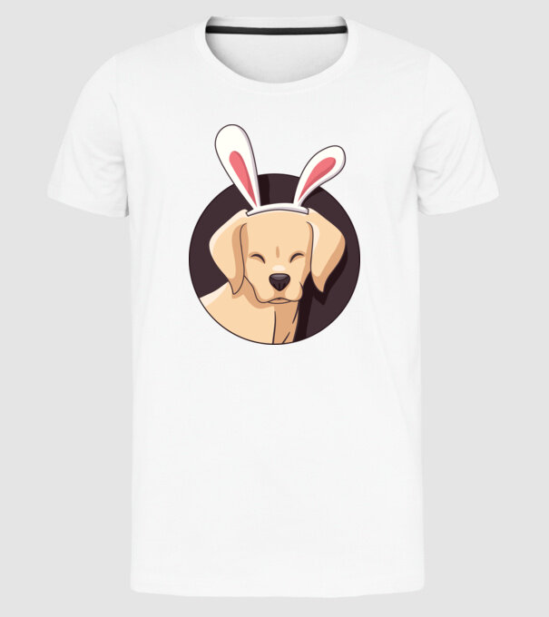 Iepuraș Labrador pentru Paște model alb pe tricou