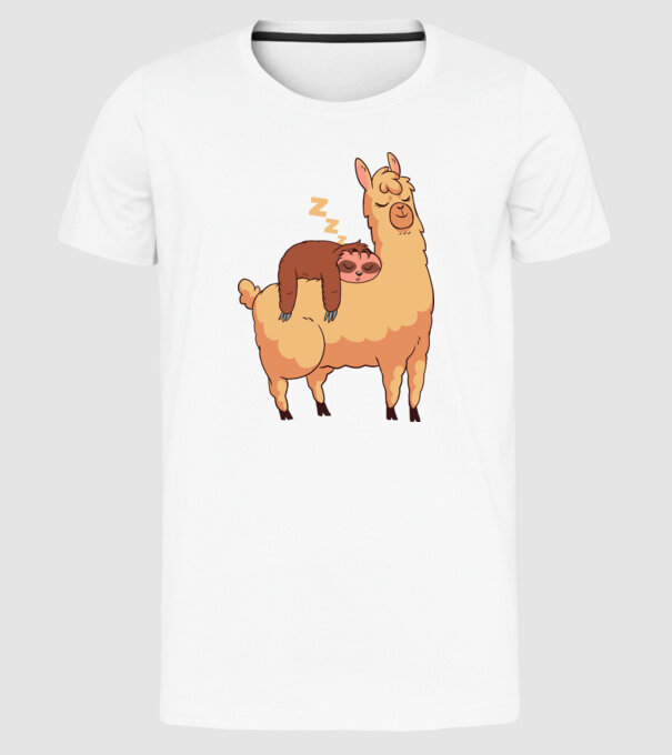 Leneș dormind pe Llama model alb pe tricou