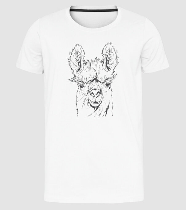 Cap de Lama model alb pe tricou
