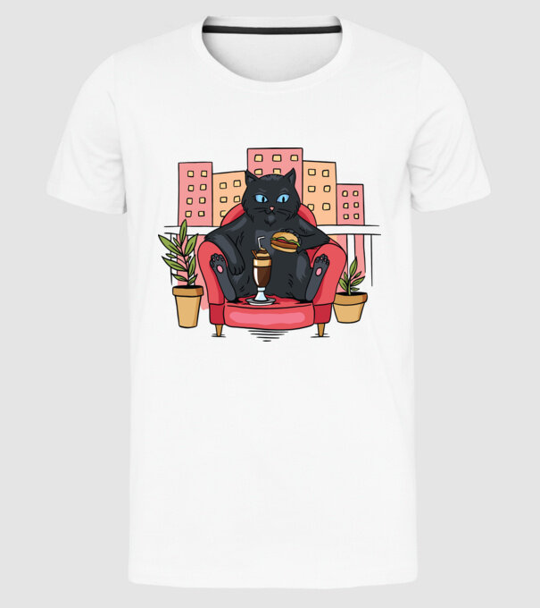 Pisică relaxându-se model alb pe tricou
