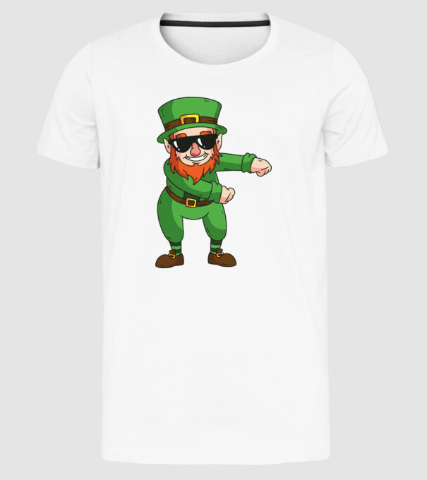 Leprechaun Floss DAB model alb pe tricou