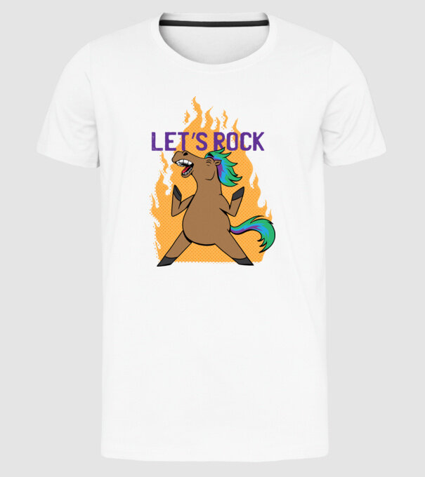 'Let''s Rock - Călăreț' model alb pe tricou