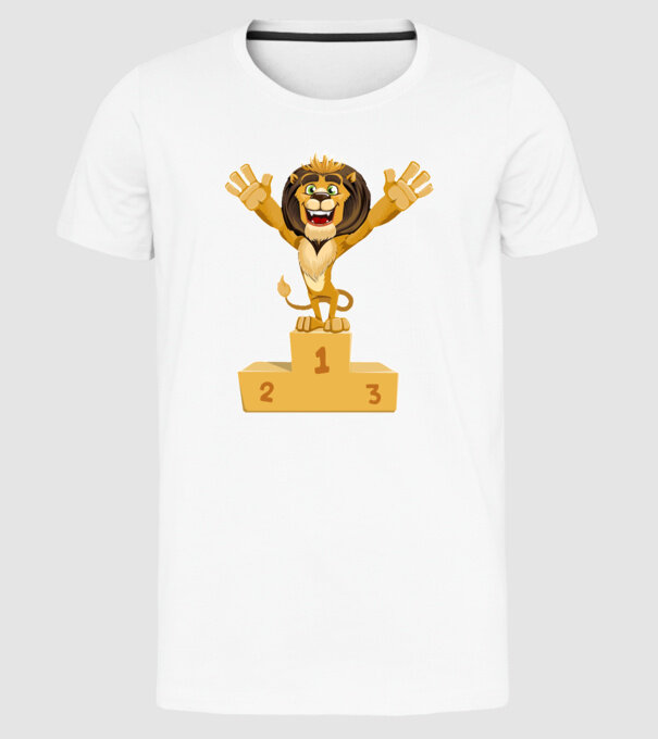 lion champion model alb pe tricou