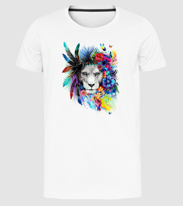 lion color jungle model alb pe tricou
