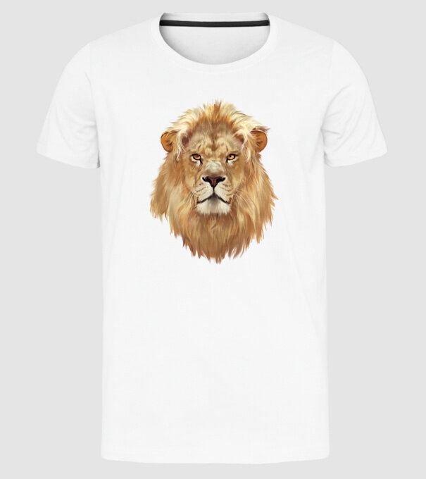 lion head paint model alb pe tricou