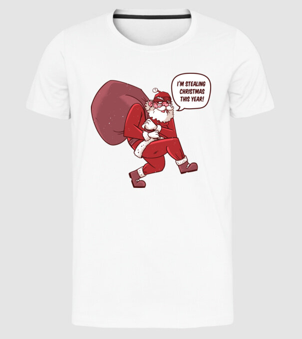 Moș Crăciun strecurându-se model alb pe tricou