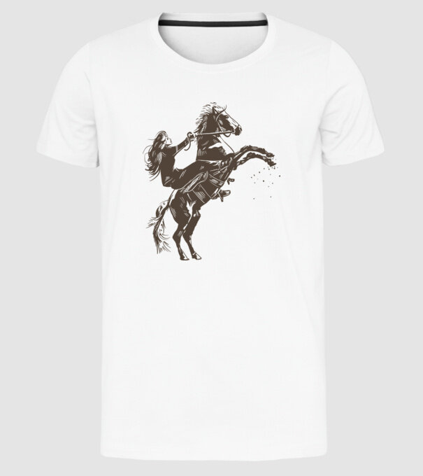 Fată cu cal model alb pe tricou