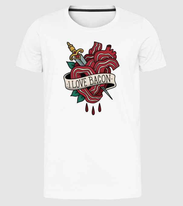 Love Bacon Tatuaj model alb pe tricou