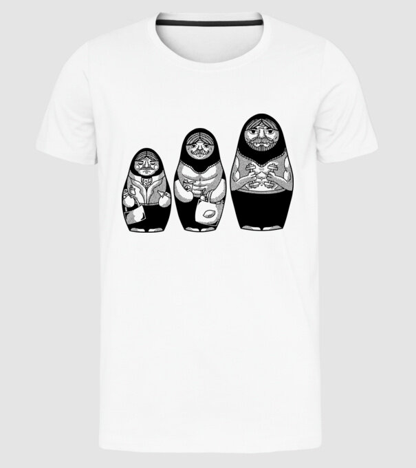 Păpuși Mamushka model alb pe tricou