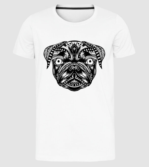 Mandala Cap Mops model alb pe tricou