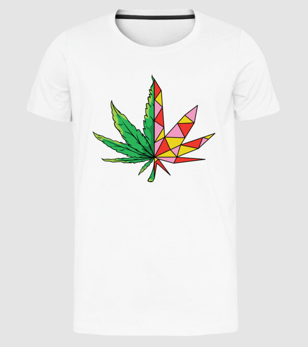 Frunză de marijuana model alb pe tricou