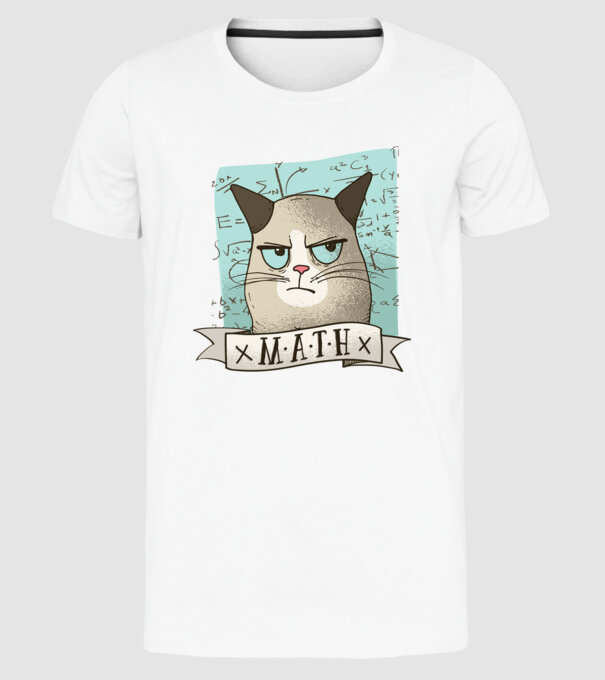 Pisică Matematică model alb pe tricou