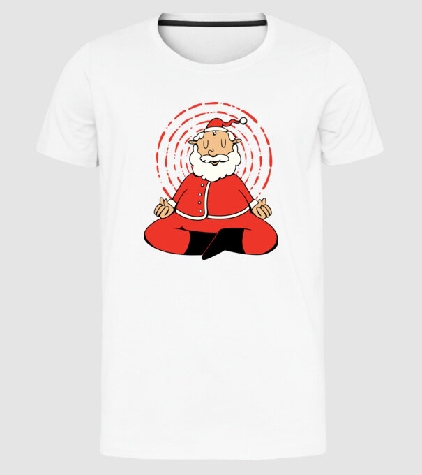 Moș Crăciun meditând model alb pe tricou