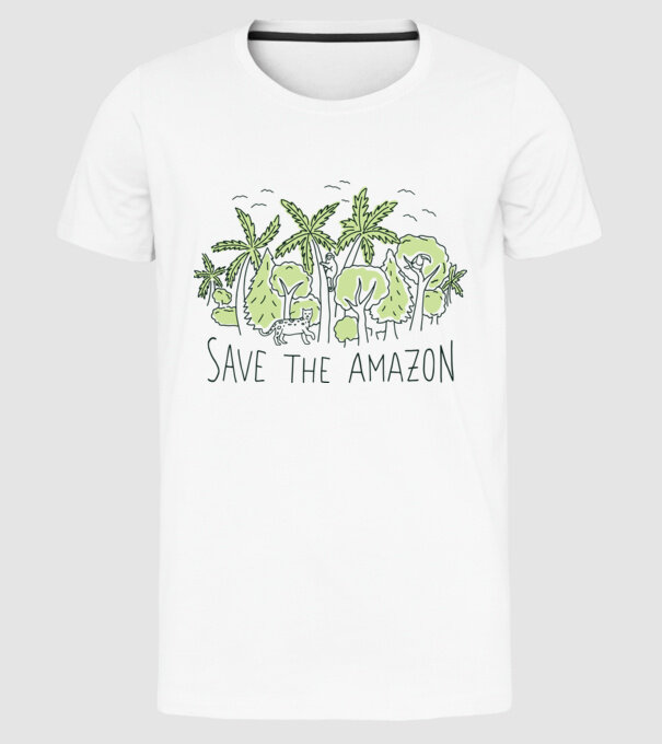 Salvează Pădurea Amazoniană model alb pe tricou