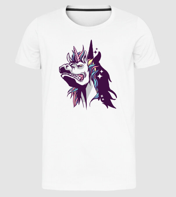 Unicorn supărat model alb pe tricou