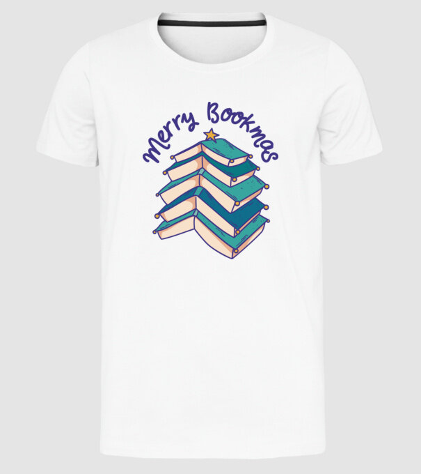 Merry Bookmas Crăciun cu cărți model alb pe tricou