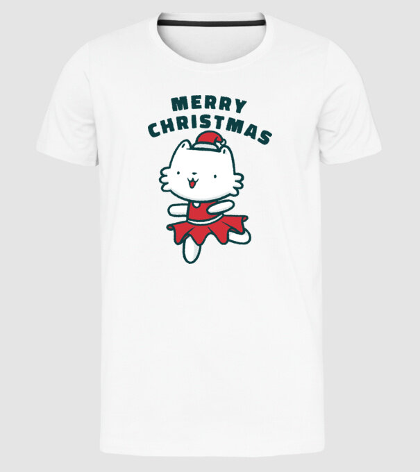 Pisică Merry Christmas model alb pe tricou