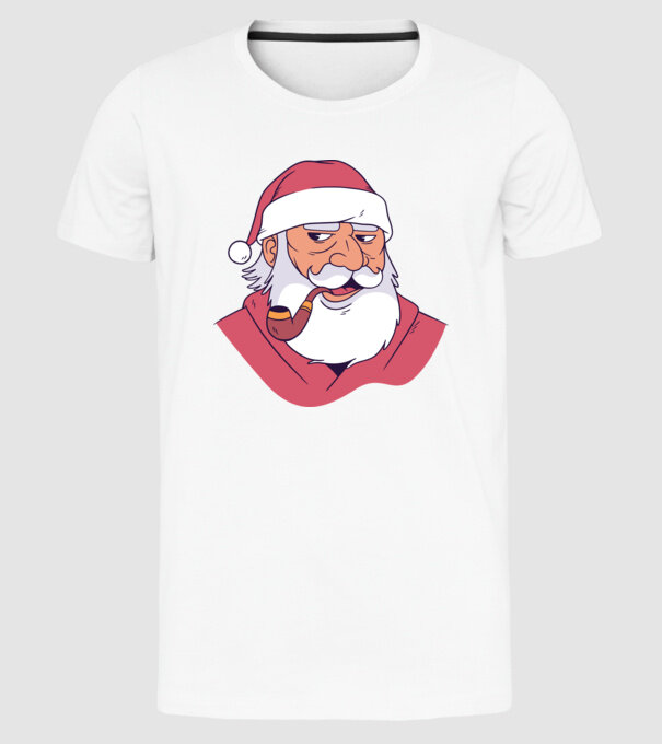 Moș Crăciun pipă model alb pe tricou