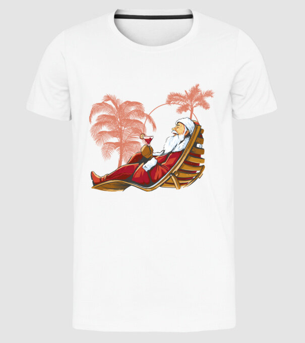 Moș Crăciun În vacanță model alb pe tricou