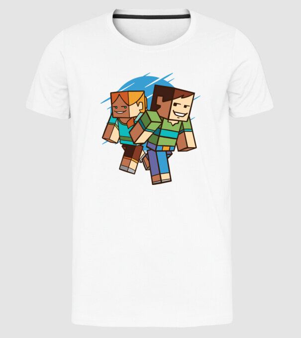 Caractere Minecraft model alb pe tricou