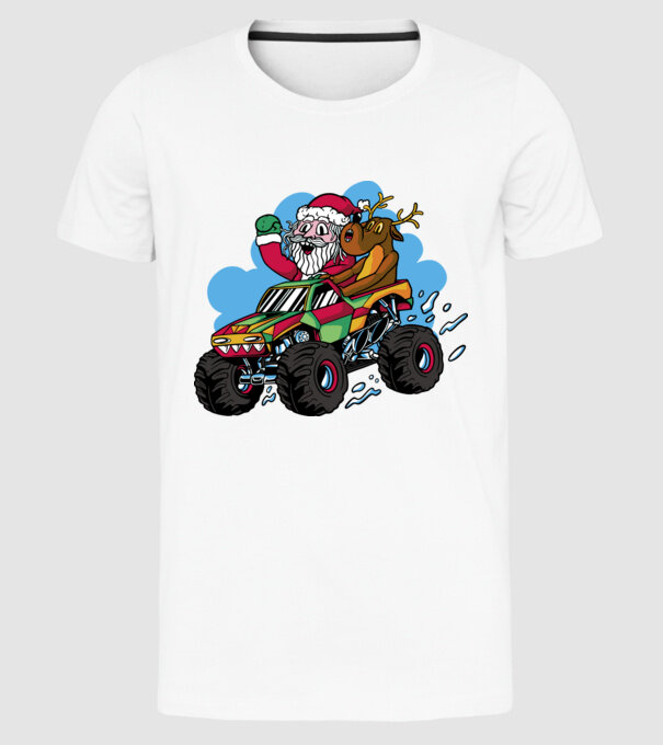 Monster Truck Moș Crăciun model alb pe tricou