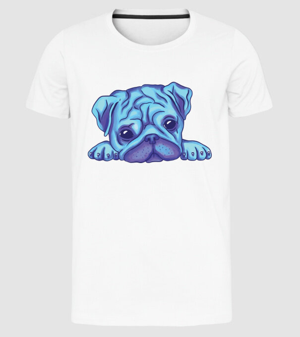 Cap de Mops acuarelă model alb pe tricou