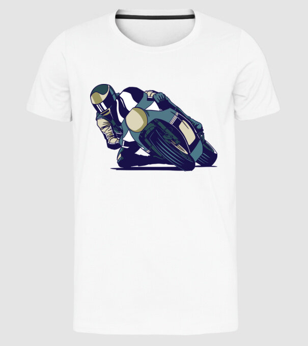 Concurent motocicletă model alb pe tricou